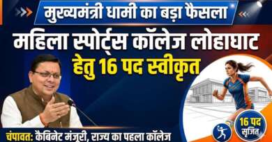 मुख्यमंत्री धामी के नेतृत्व में बड़ा फैसला, महिला स्पोर्ट्स कॉलेज लोहाघाट के लिए 16 पदों के सृजन को कैबिनेट की मंजूरी
